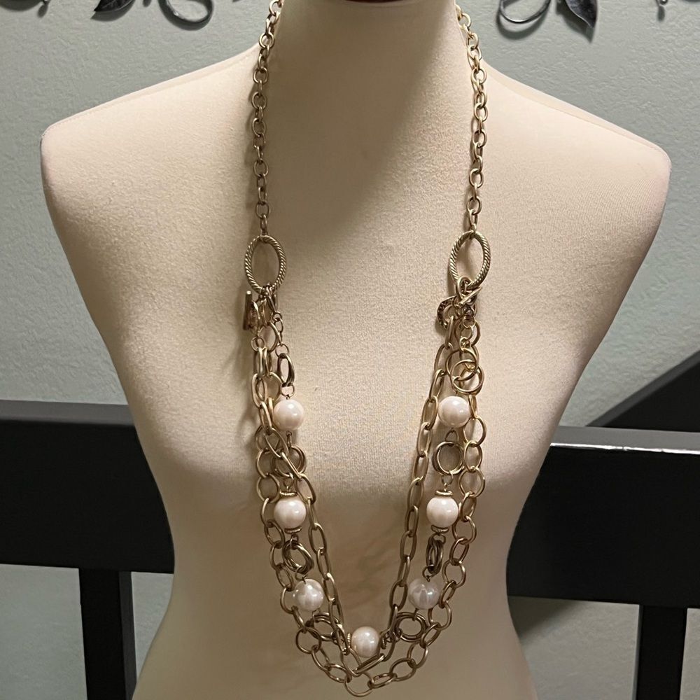 Premier Designs Gold and Pearl multi Strand Necklace #PDNK1